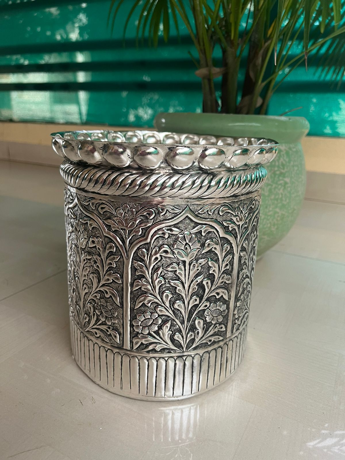 German silver Kuber Kuncham big size/cylindrical Container
